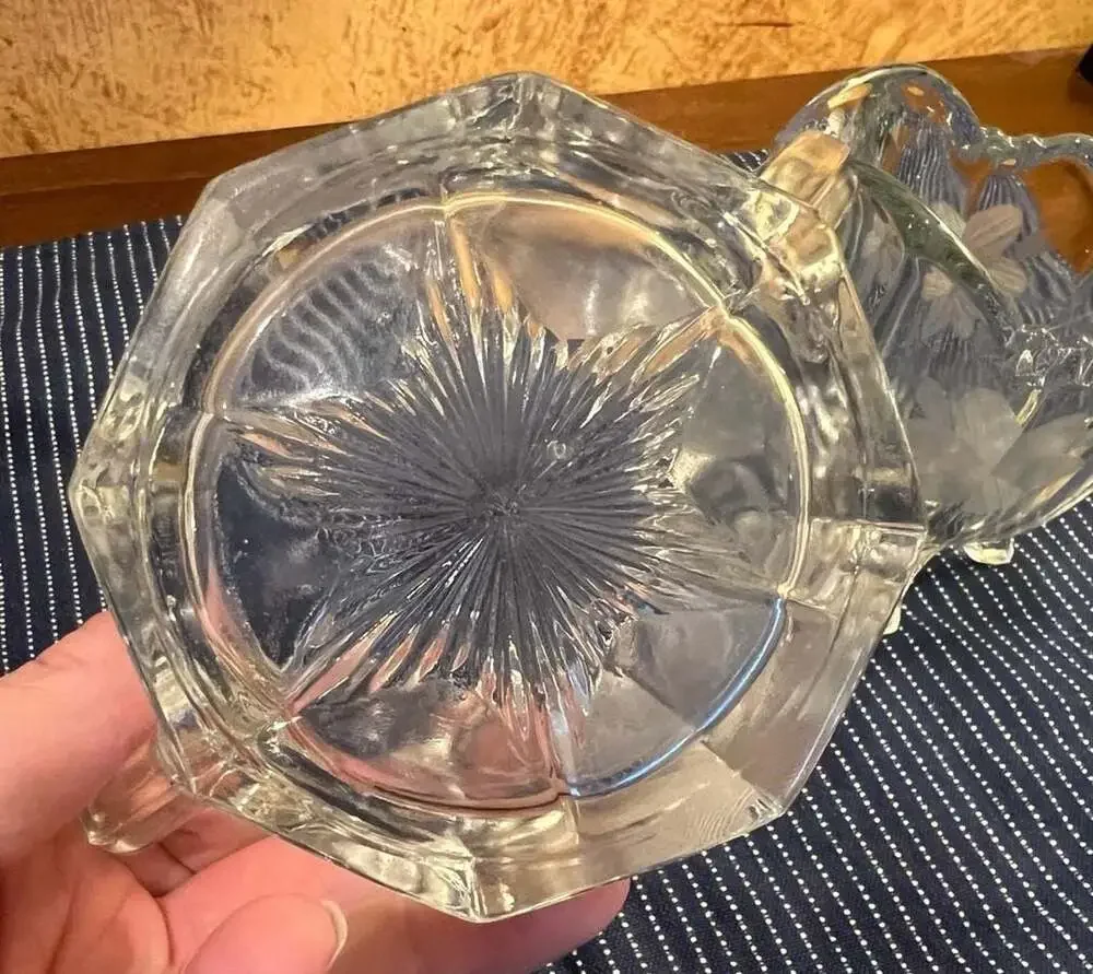 Vintage Etched Floral Indiana Glass Footed Sugar and Creamer Set